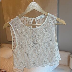 Scalloped Cream Lace Beaded Tank Top